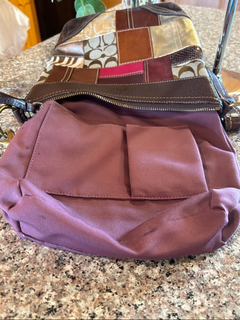 Coach Patchwork Shoulder or Crossbody Bag - Suede Brown, Tan, Metallic, Pink - Picture 4 of 16